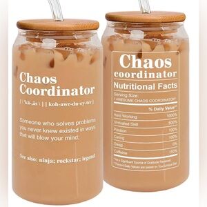 Chaos Coordinator Borosilicate Glass Can with Glass Straw and Bamboo Lid